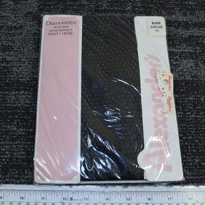 Vintage Alexander's Diamonette Textured Sandalfoot Panty Hose Black Average New